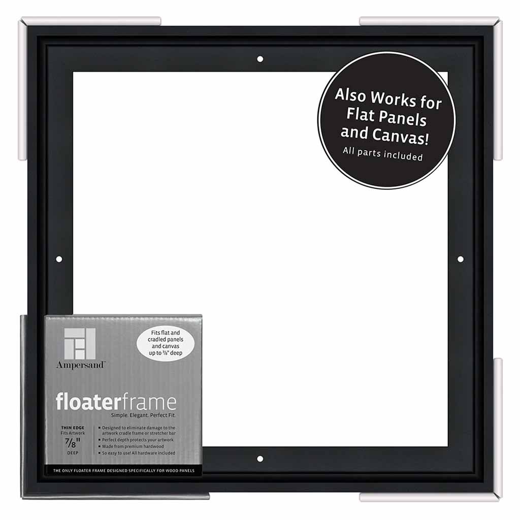Thin 7/8 Inch Depth Black 6x6 Inch Ampersand Floaterframe for Wood Panels FTHIN780606B 