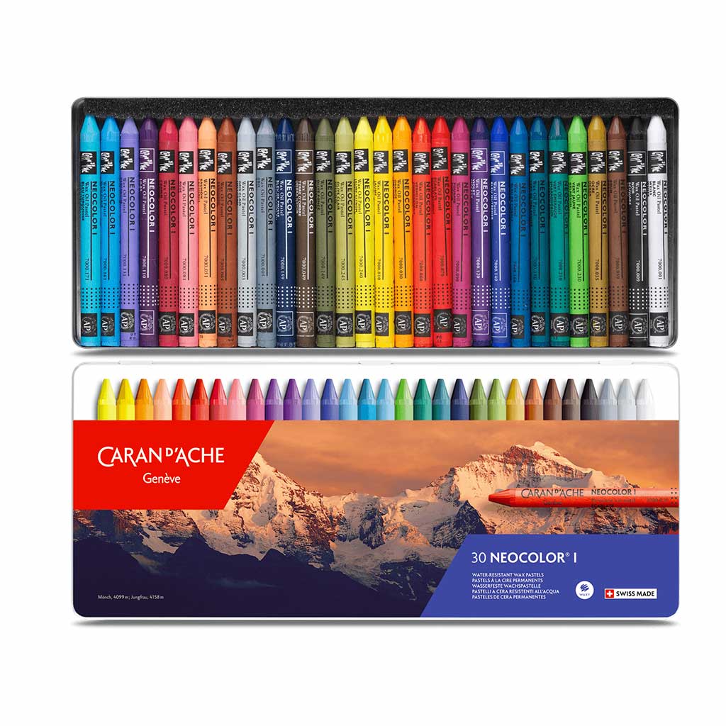 Caran D'Ache Neocolor II Watersoluble Crayon Set of 30 In a Metal Tin