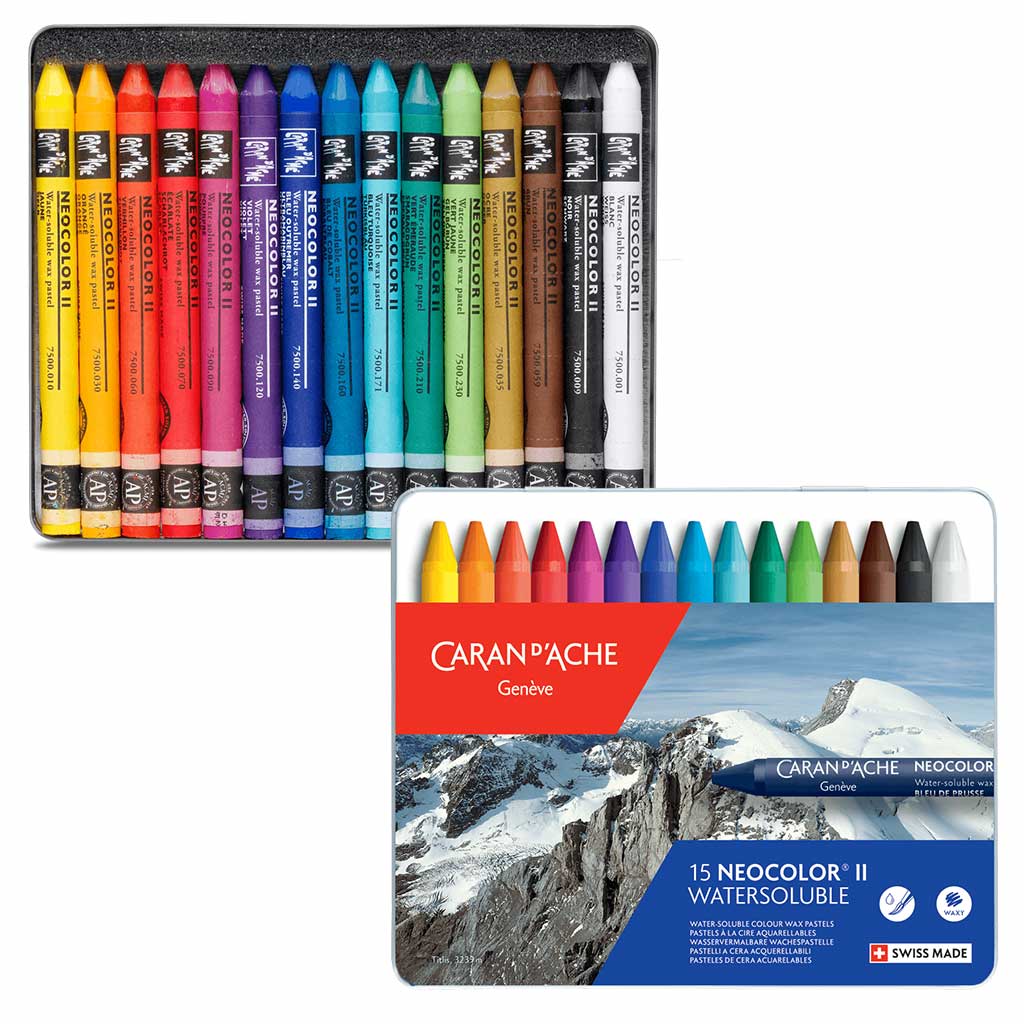 Caran d'Ache Neocolor II Aquarelle Water-Soluble Wax Pastel Tin Set of 30,  Assorted Colors