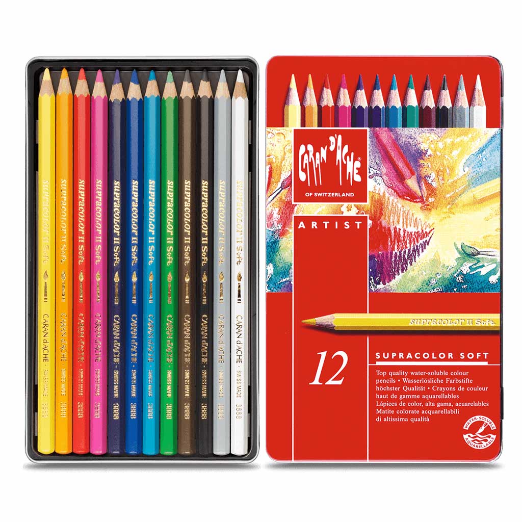 12 x Caran d'ache Supracolor II Soft Water soluble Artists Pencils Assorted Set 