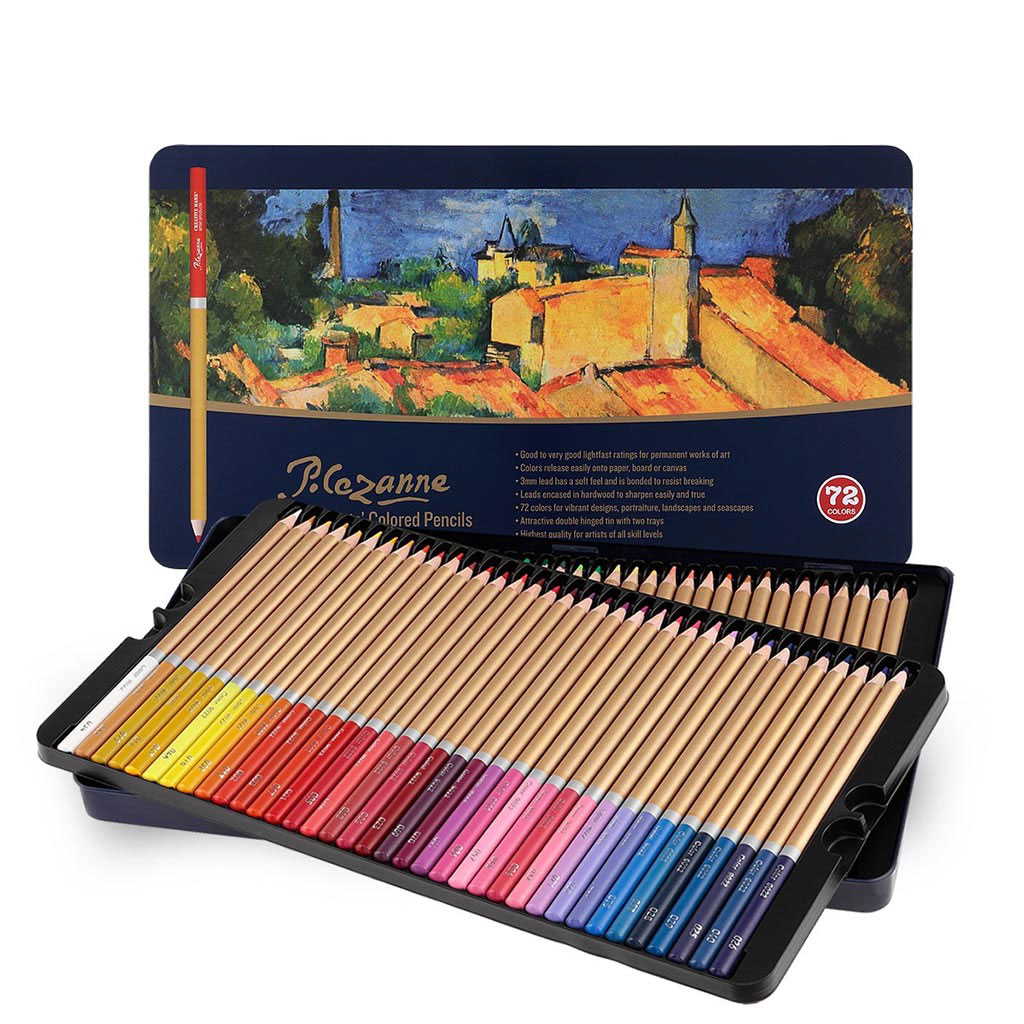 Metal Gift Tin Box Professional Artist Quality Soft Feel Core for Drawing Art Shading & Coloring Sketching Cezanne Colored Pencils Set of 72 Colors