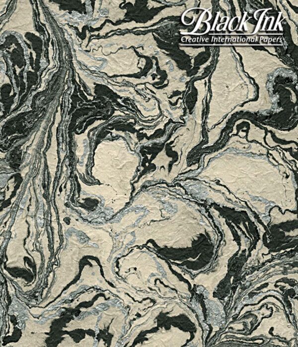 Black Ink Nepalese Marbled - Silver/Black On Natural 20 X 30 In